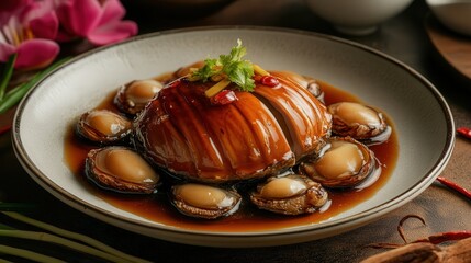 Braised abalone in oyster sauce, a luxurious dish symbolizing wealth and success during Chinese New Year