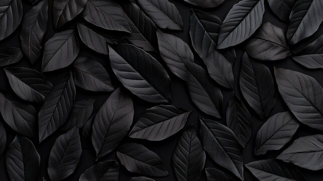 Black Leaf Background: A dramatic, moody texture created by a close-up arrangement of dark, black leaves, forming a seamless, repeating pattern.