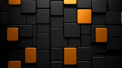 Abstract Geometric Pattern: A captivating interplay of matte black and glossy orange rectangular blocks creates a mesmerizing abstract geometric pattern.