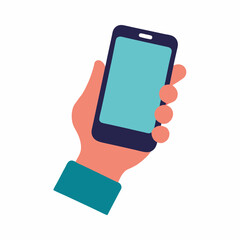 Hand with smartphone vector icon on white background.