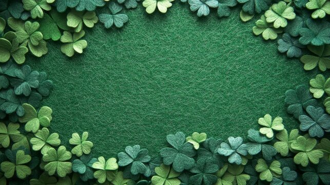 Green clovers fabric for St. Patrick's Day background, close-up. 
