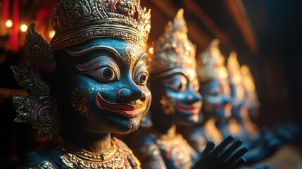 Obraz premium Intricate Blue Statues in a Temple