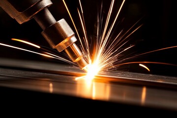Welding sparks on metal in dark environment.
