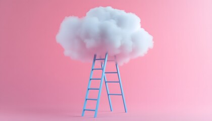 Two Ladders Reaching a Fluffy Cloud in Pink