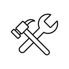 Hammer and wrench icon. vector flat black simple linear illustration for web and app..eps