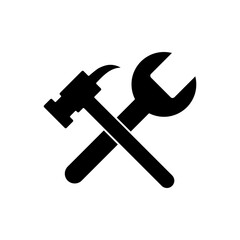 Hammer and wrench icon.vector flat black simple trendy style illustration for web and app..eps