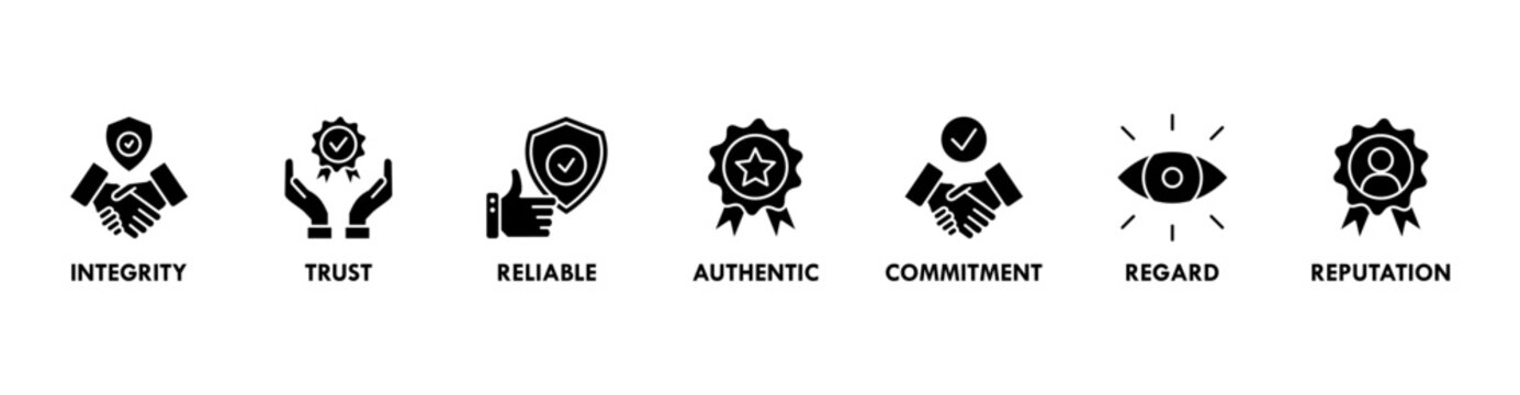 Credibility banner web icon vector illustration concept with icon of integrity, trust, reliable, authentic, commitment, regard, and reputation