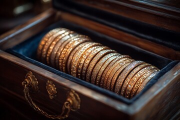 Luxurious Gold Bracelets in Velvet-Lined Box - Exquisite Jewelry Collection Display