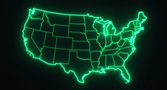 USA Map with Glowing Green Outline. Great for use in educational materials, travel websites, and presentations 