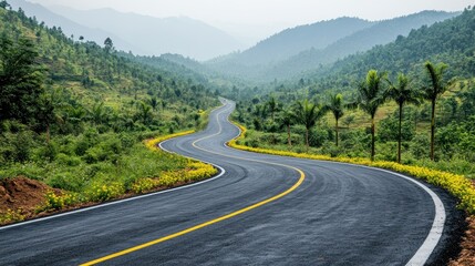 Fototapeta premium Winding Road Through Lush Green Mountains