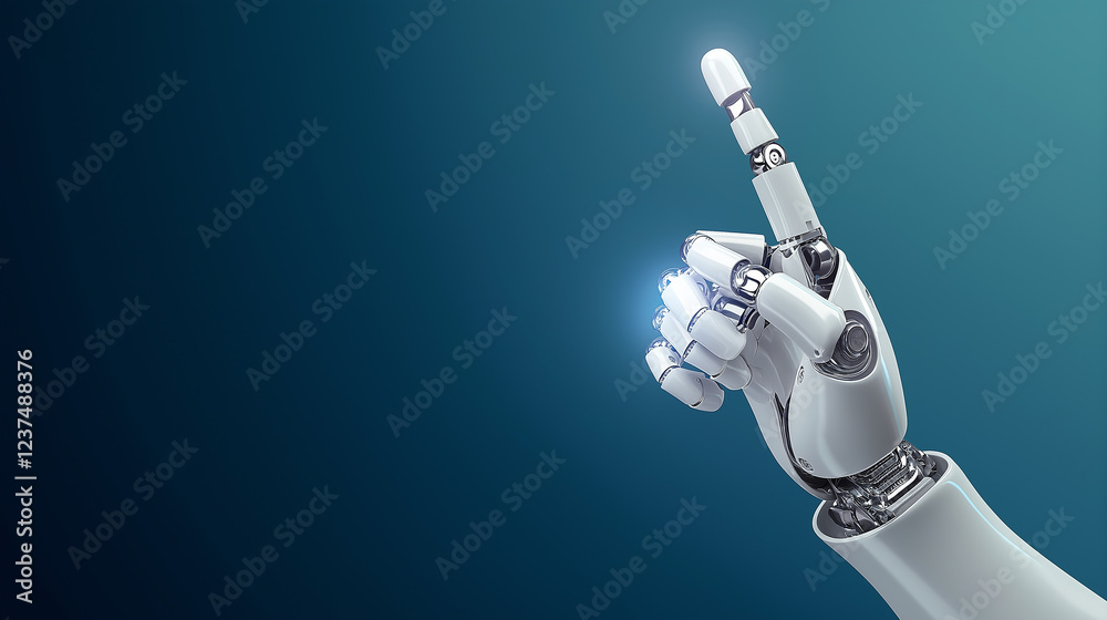Aufkleber Robot hand pointing with index finger on blue background