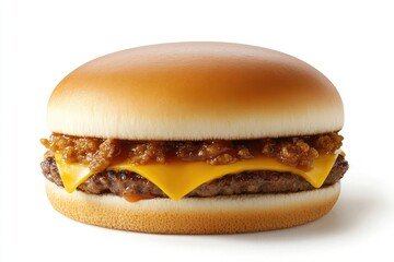 Delicious Cheeseburger Topped With Crispy Onions And Sauce