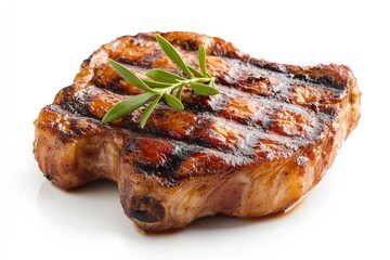 Grilled pork chop with rosemary garnish