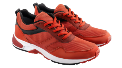 Pair of red running shoes isolated on transparent background