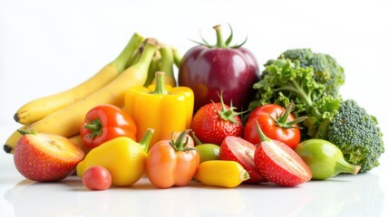 Vibrant still life of fresh fruits and vegetables, celebrating natural abundance and healthy living.

