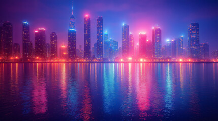 Fototapeta premium City Bathed in Neon Lights