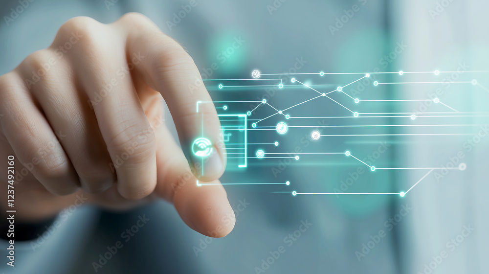 Leinwandbilder Businessman using digital screen with data information and network connection