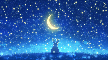 easter bunny night sky with moon and stars