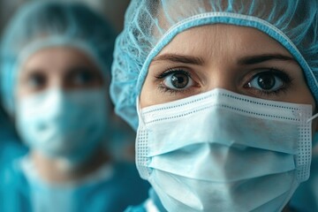 A team of masked surgeons conducting surgery in a hospital