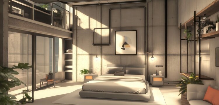 Sophisticated and stylish bedroom with monochromatic tones minimalist decor and sleek surfaces