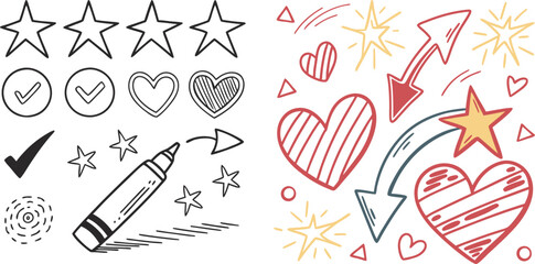 Line arrow hand drawn shape brush underline stroke element vector set.