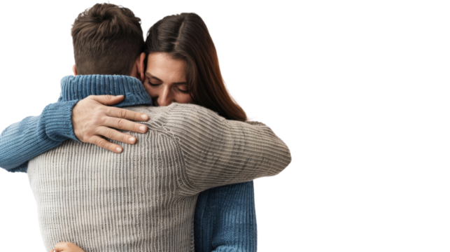 Young couple hugging each other on transparent background