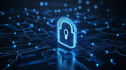 Glowing Network Nodes and Connections Representing Digital Security in a Blue and White Theme