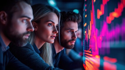 Obraz premium Focused Professionals Analyzing Data Trends on Screens