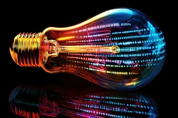 Neon light bulb design abstract art digital colors studio static