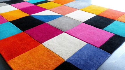 Fototapeta premium Colorful Geometric Rug with Square Pattern