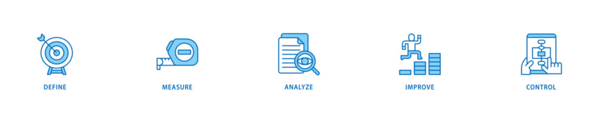 Fototapeta premium Lean six sigma icon set flow process which consists of define, measure, analyze, improve, and control icon live stroke and easy to edit .