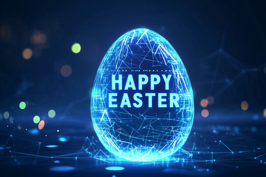 futuristic technology wireframe happy easter concept with egg
