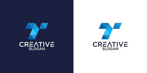 Letter T Initials Triangle Mosaic Geometrical Low Poly Polygonal Modern Colorful Vector Logo Design
