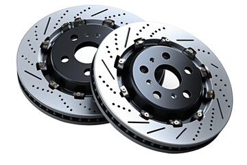 3D render of a car material with two brake rotors, isolated on transparent background