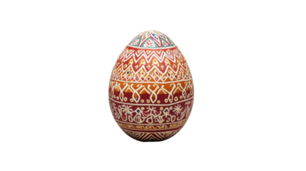 Traditional romanian painted easter egg with folk art motifs on transparent background
