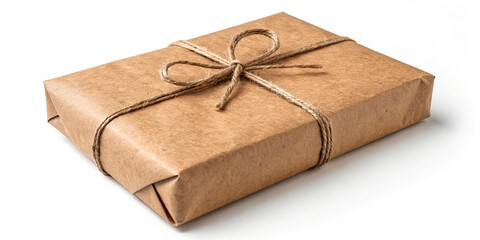 A Stylish Brown Paper-Wrapped Gift Package Isolated for Special Occasions