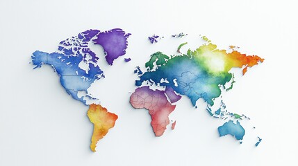 Watercolor World Map with Rainbow Hues