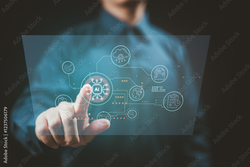 Poster Interactive Digital Solutions. Connecting human interaction with intelligent systems for advanced solutions. The Future of Smart Technology. AI in driving modern technological advancements.