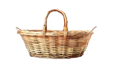 Empty wicker basket with handle isolated on transparent background