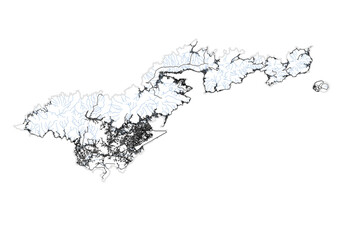 road map of buildings and rivers on the tutura island of American Samoa