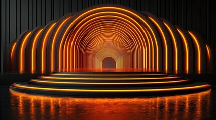 Obraz premium Abstract Neon Archway Tunnel Stage with Glowing Orange Lights