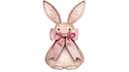 Pink easter bunny wearing a bow tie on transparent background