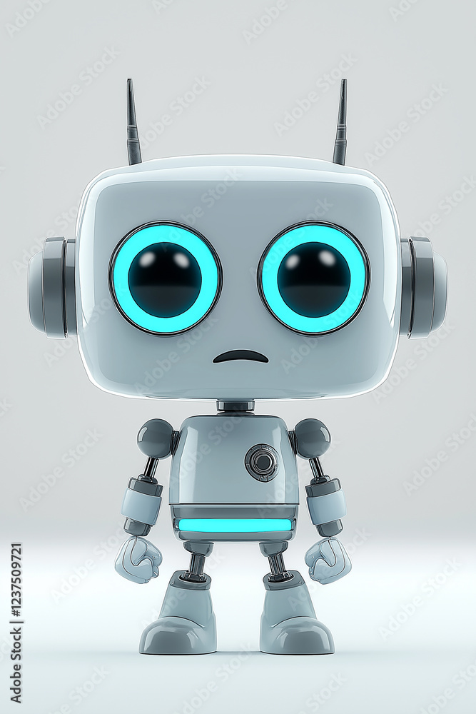 Poster Cute robot standing and showing artificial intelligence technology