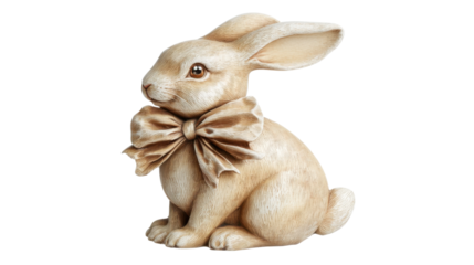 Ceramic easter bunny wearing bow tie on transparent background