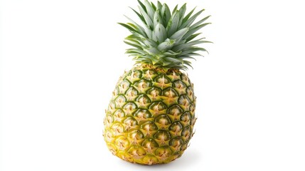 Fototapeta premium Fresh Pineapple with Green Leaves on a White Background
