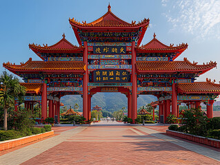 Fototapeta premium A dramatic shot of a towering temple gate