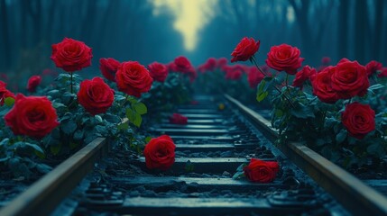 Red Roses along a Mystical Train Track