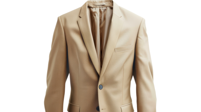 Beige elegant suit jacket with transparent background, perfect for easy integration in projects