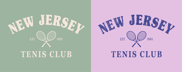 New Jersey Tenis Club retro college varsity typographic vector graphic.