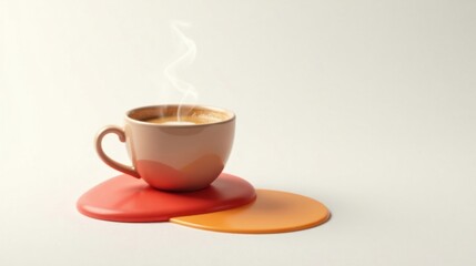 Obraz premium Aromatic Coffee in a Pastel Cup Rests on a Spilled, Abstract, Colorful Coaster